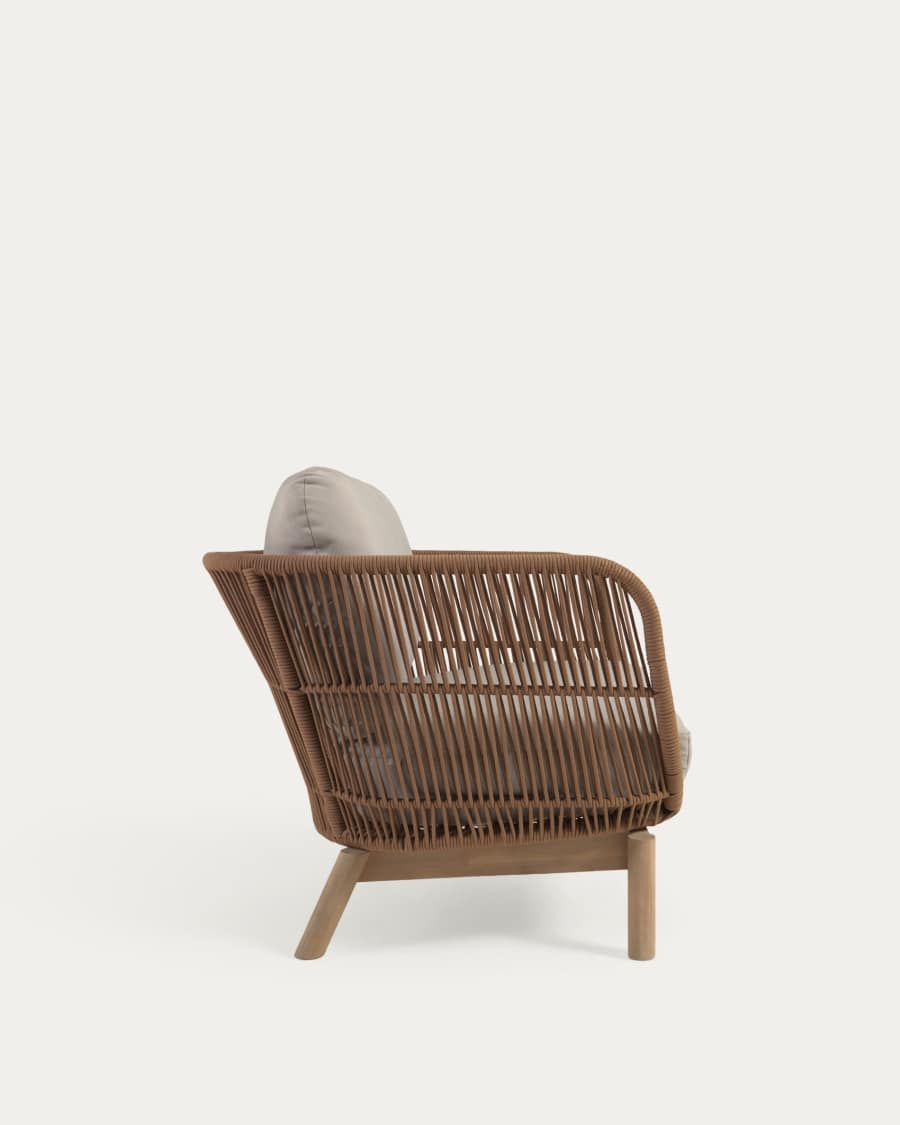 Πολυθρόνα Catalina, μπεζ σκοινί και FSC μασίφ ξύλο ακακίας