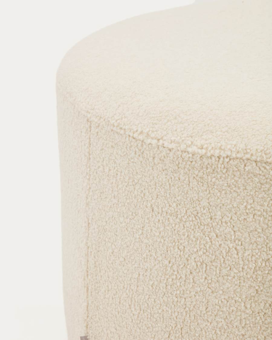 Kaeli footrest with removable cover in ecru bouclé Ø 90 cm