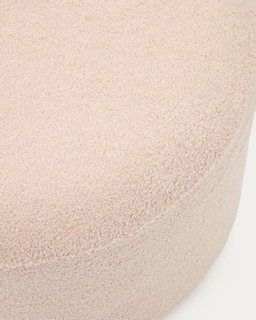 Kaeli footrest with removable cover in pink bouclé Ø 60 cm