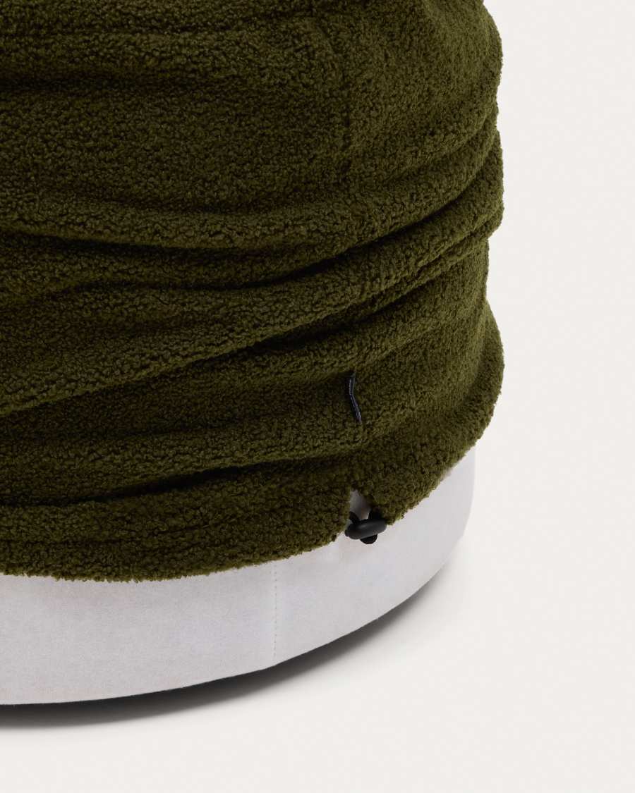 Fußhocker Kaeli mit abnehmbarem Bezug in grünem Bouclé Ø 60 cm