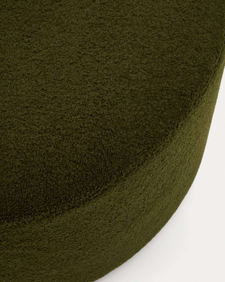 Kaeli footrest with removable cover in green bouclé Ø 90 cm