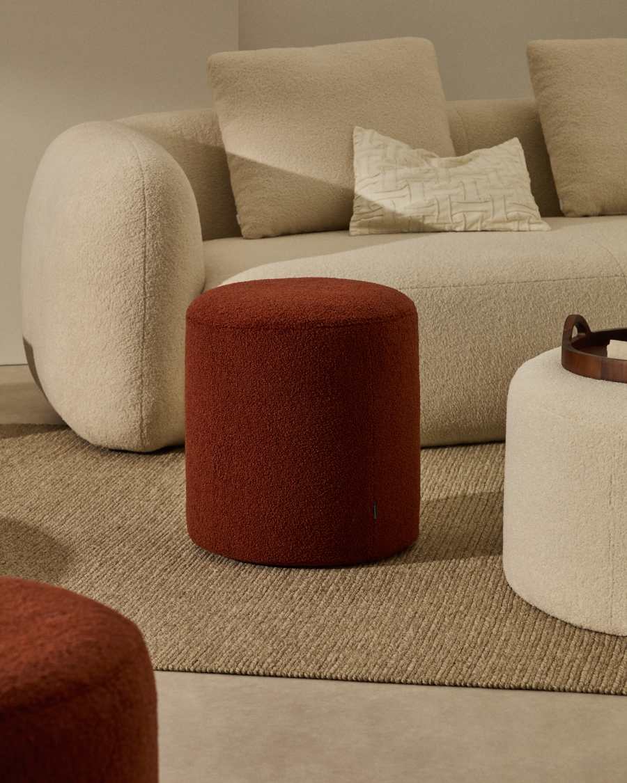 Kaeli footrest cover in terracotta bouclé Ø 43 cm