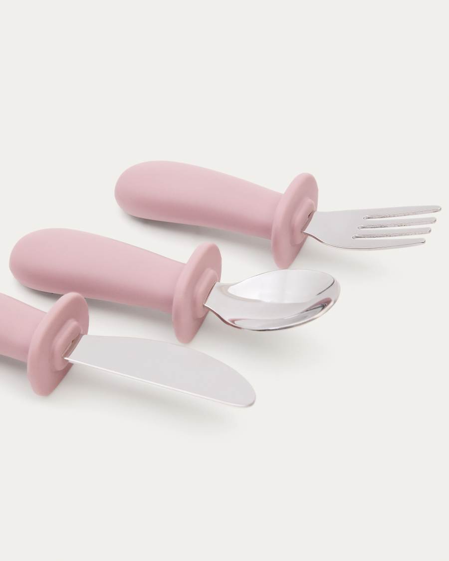 Lili knife, fork and spoon set in pink silicone