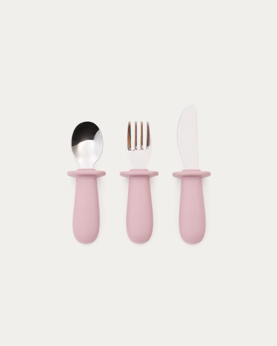 Lili knife, fork and spoon set in pink silicone