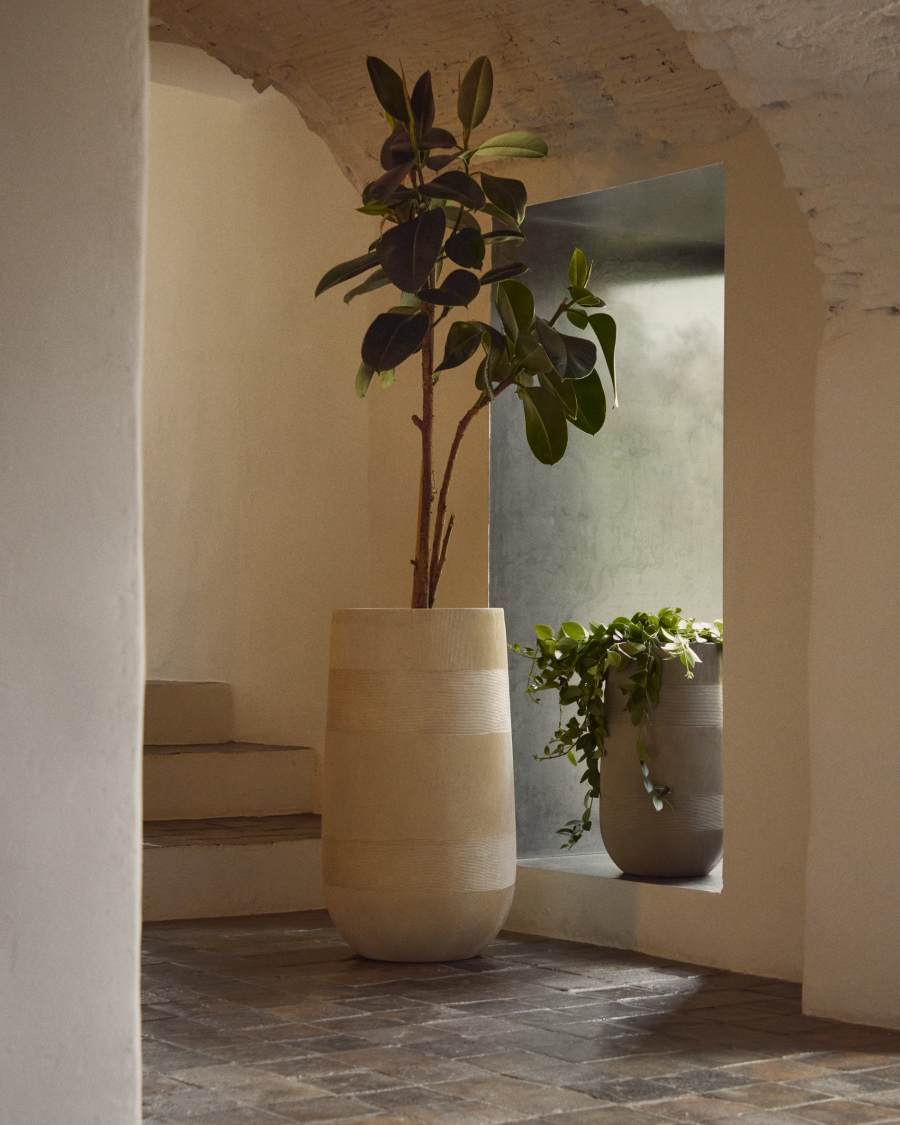 Tival beige cement-effect planter Ø 45 cm / Ø 32 cm