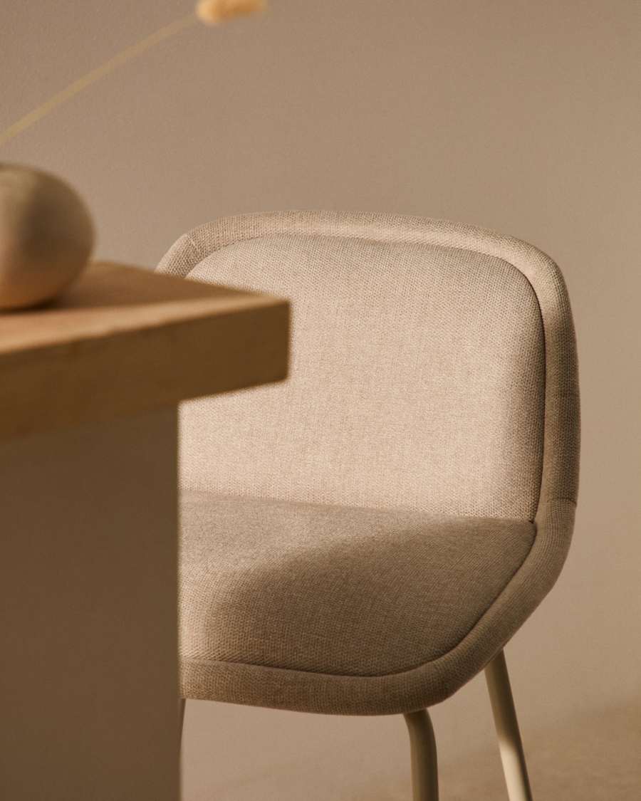 Aimin stool in beige chenille fabric with steel legs in a beige paint finish 65 cm FSC Mix Credit