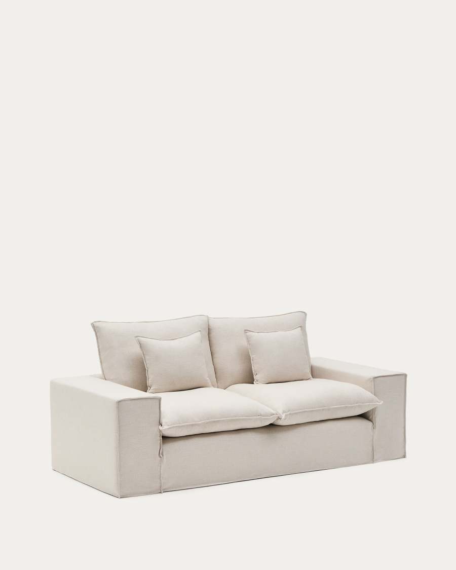Abziehbares 2-Sitzer-Sofa Anarela mit beigen Leinenkissen FSC Mix Credit 240 cm.