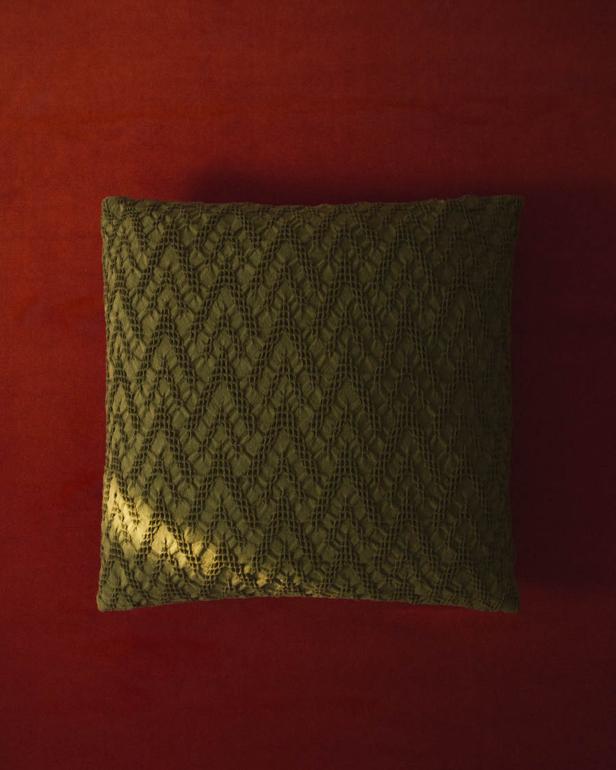 Evone cushion cover 100% cotton with waffle texture green 50 x 50 cm