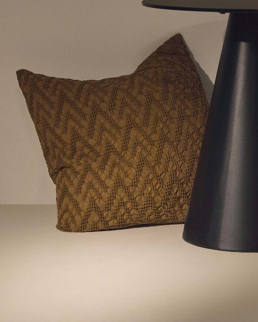 Kissenhülle Evone aus 100 % Baumwolle mit Waffelstruktur in Senfgelb 50 x 50 cm