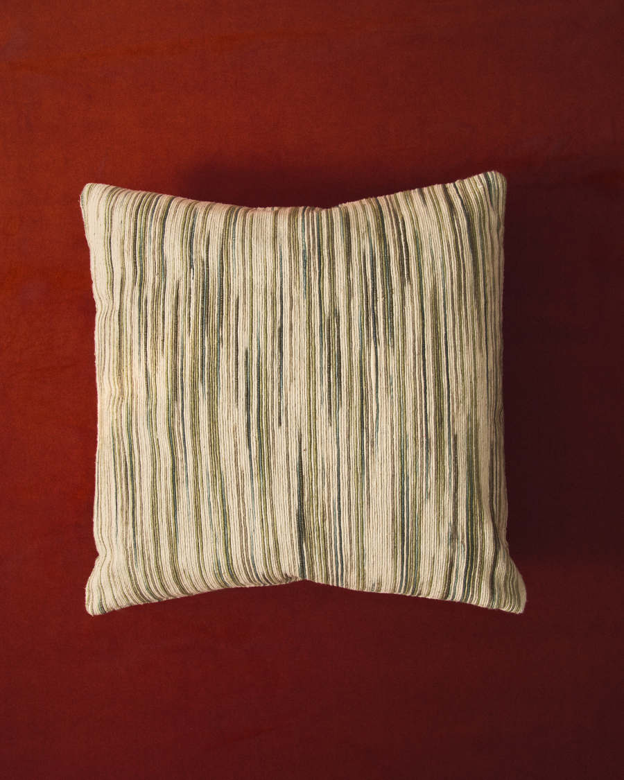 Zilora green and beige striped silk blend jacquard cushion cover 45 x 45cm