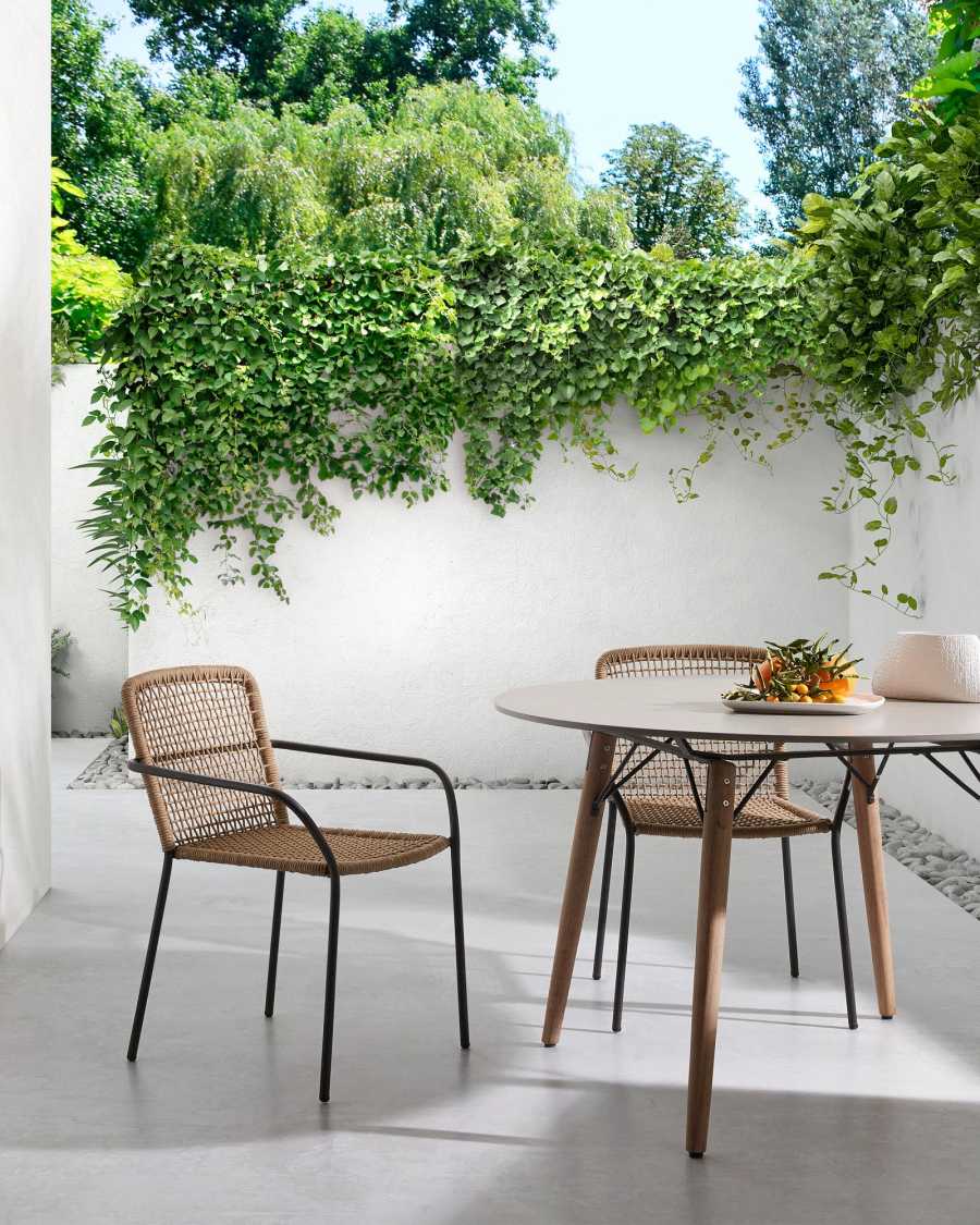 Ellen stapelbarer Stuhl aus beigem Seil und verzinktem Stahl