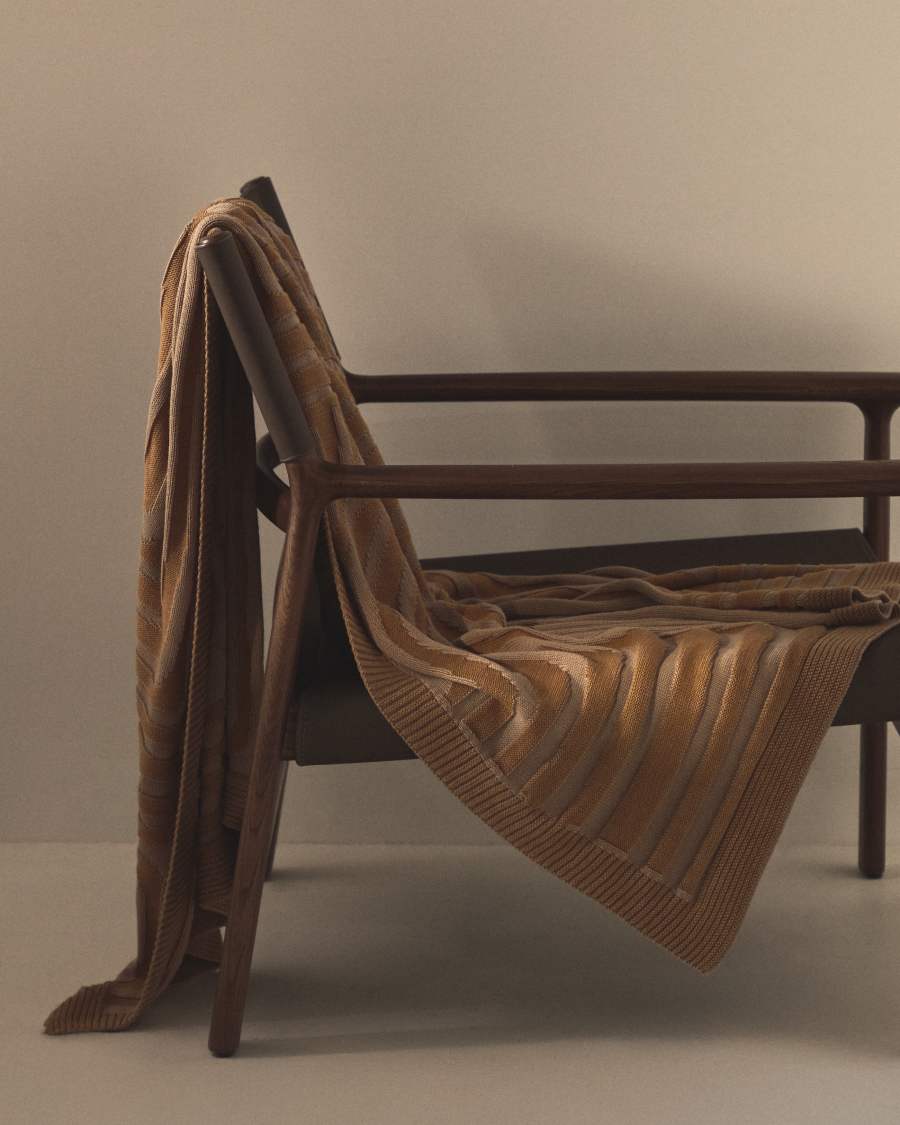 Plaid Oreli en coton jacquard zèbre beige 130 x 170 cm