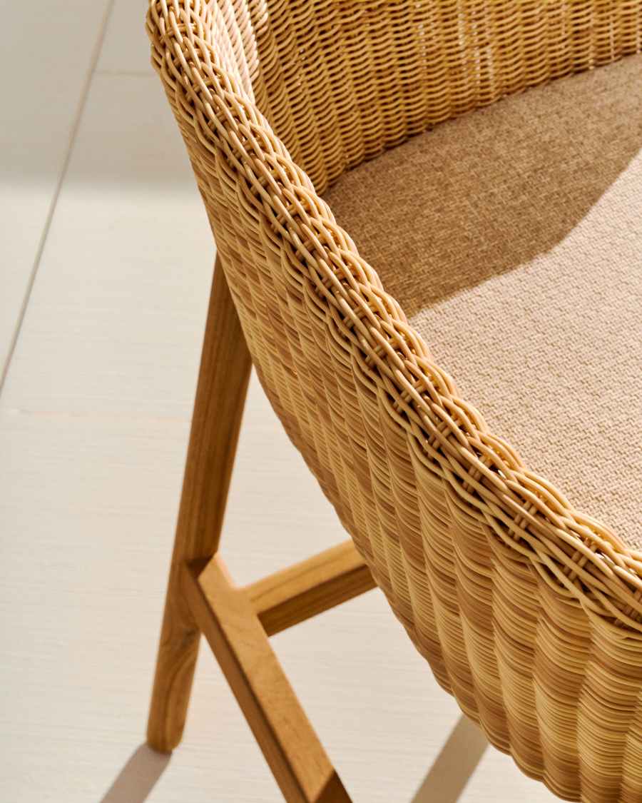 Galea stool in FSC 100% solid teak wood and synthetic rattan 65cm