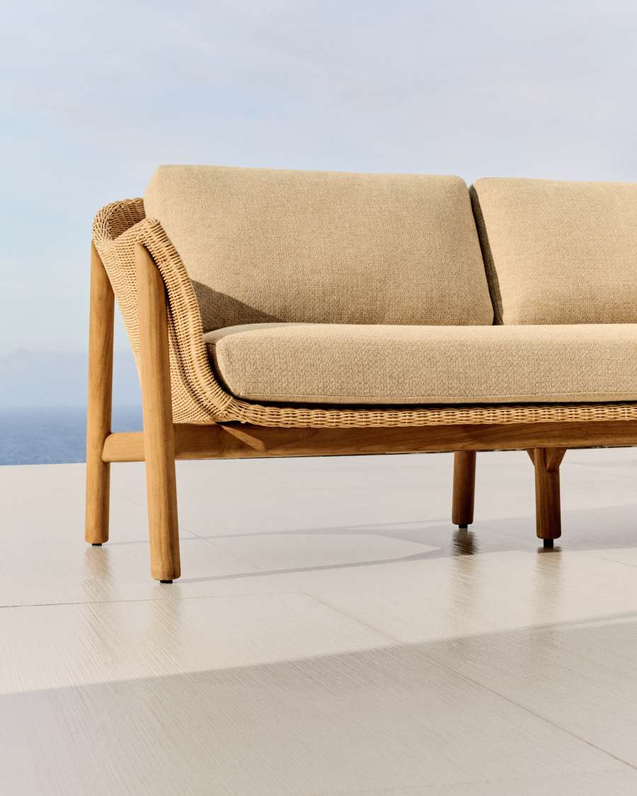 Galea 2-seater sofa in FSC 100% solid teak wood and synthetic rattan 170,5cm