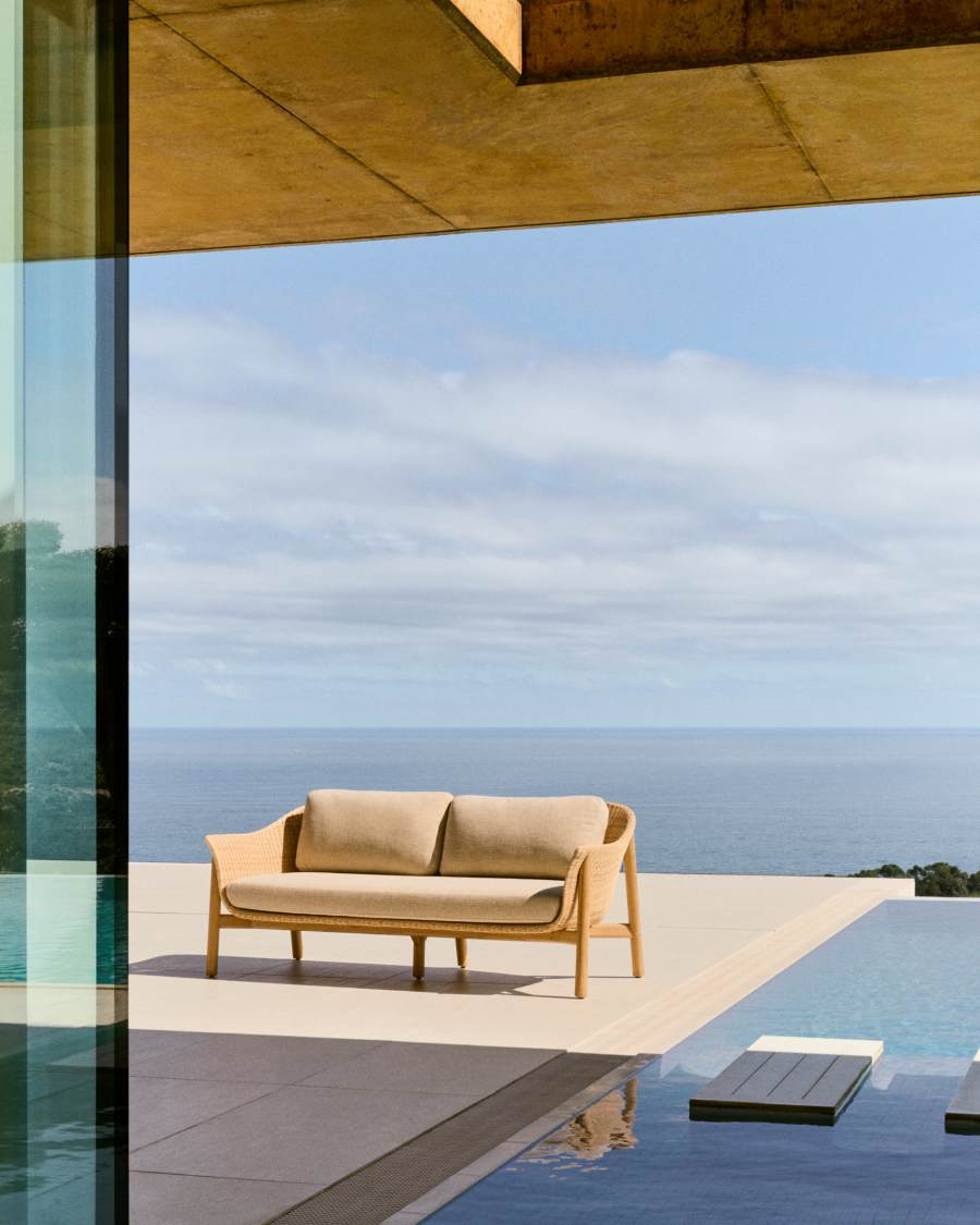 Galea 2-seater sofa in FSC 100% solid teak wood and synthetic rattan 170,5cm