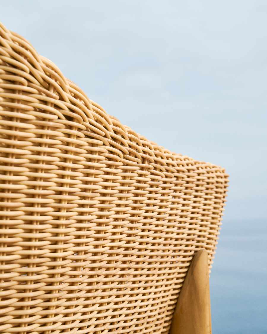 Galea stool in FSC 100% solid teak wood and synthetic rattan 65cm