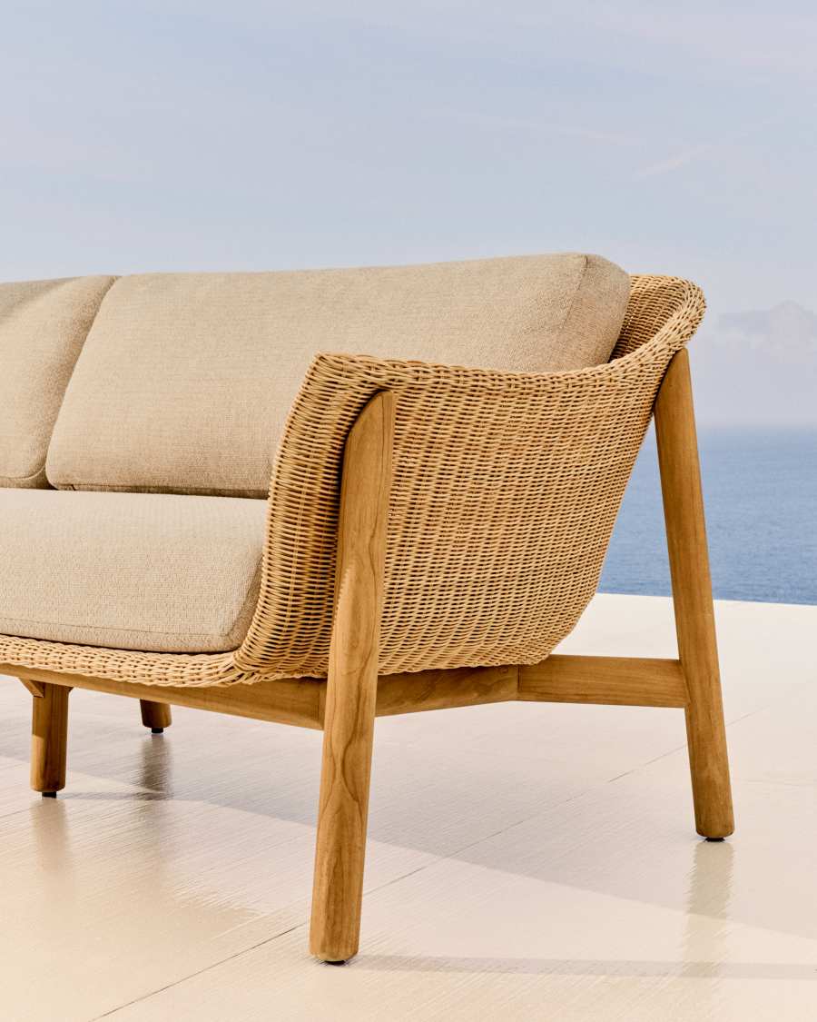 Divano a 3 posti Galea in teak massiccio e rattan sintetico 223 cm FSC 100%