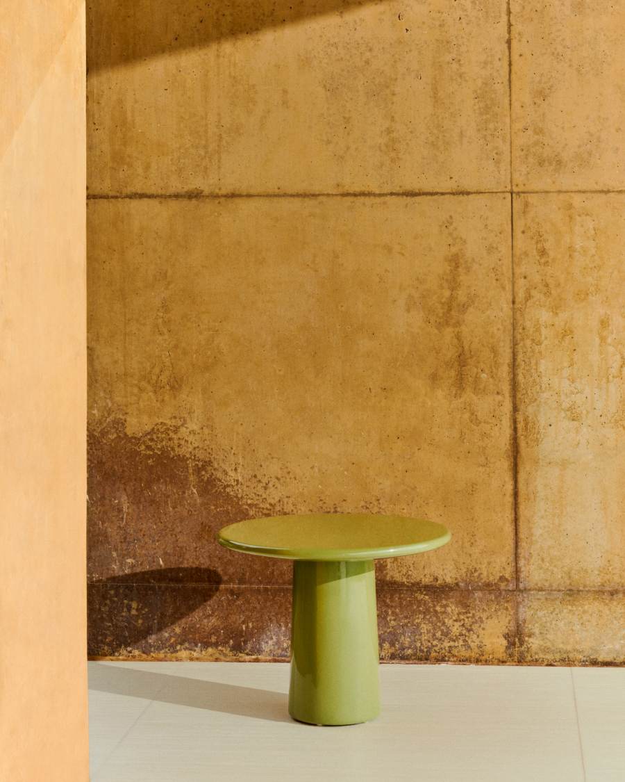 Tavolino da salotto Albanella in cemento con finitura verde lucida Ø 65 cm