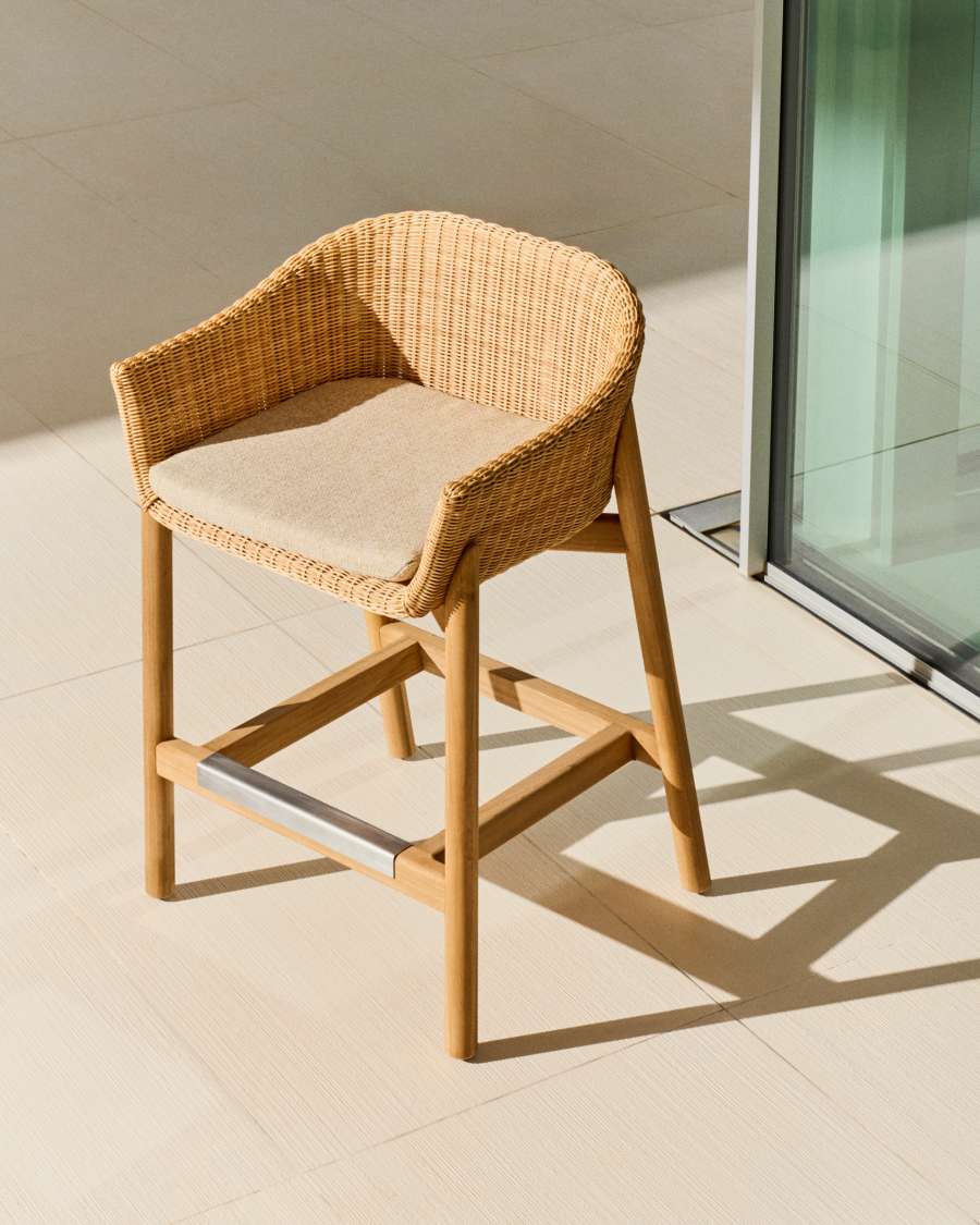 Galea stool in FSC 100% solid teak wood and synthetic rattan 65cm
