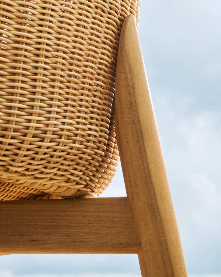 Hocker Galea aus massivem Teakholz und synthetischem Rattan 75 cm FSC 100%