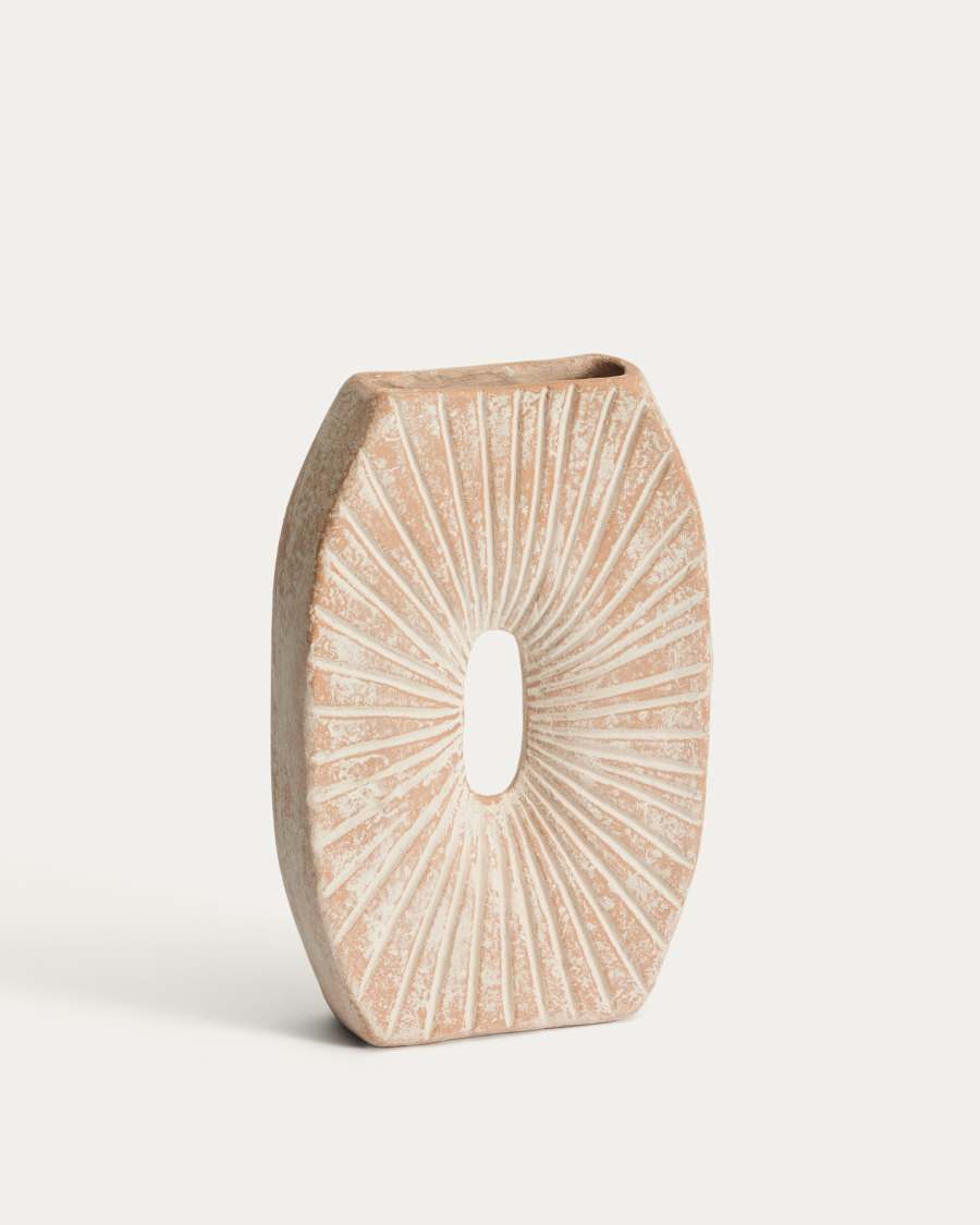 Valura vase in pink and beige papier-mâché 31 cm