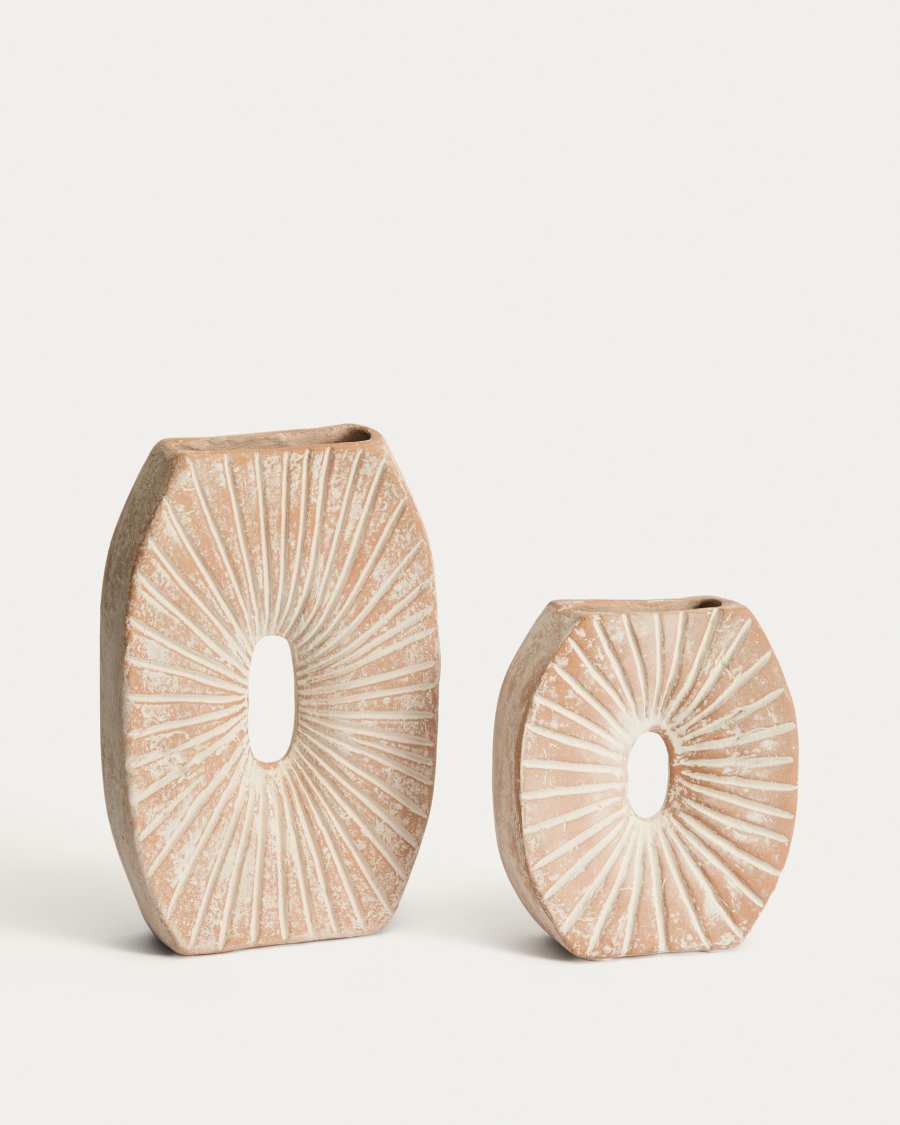 Valura vase in pink and beige papier-mâché 31 cm