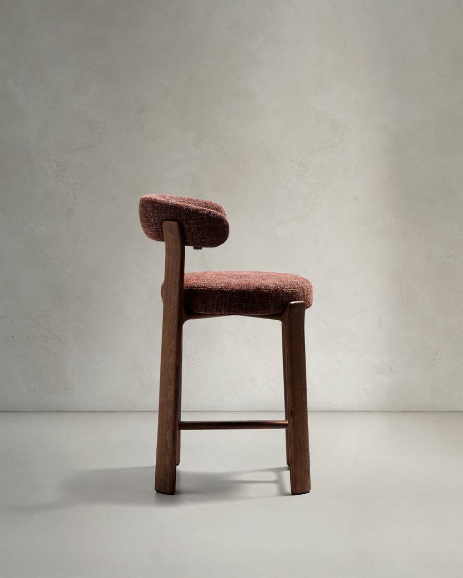 Granite stool in brown chenille and solid ash wood with walnut-coloured finish FSC 100% 65cm