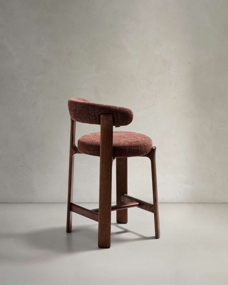 Granite stool in brown chenille and solid ash wood with walnut-coloured finish FSC 100% 65cm