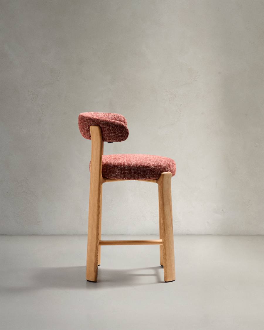 Tabouret Granite en tissu chenille terracotta et bois de frêne avec finition ton naturel FSC 100 % 65 cm