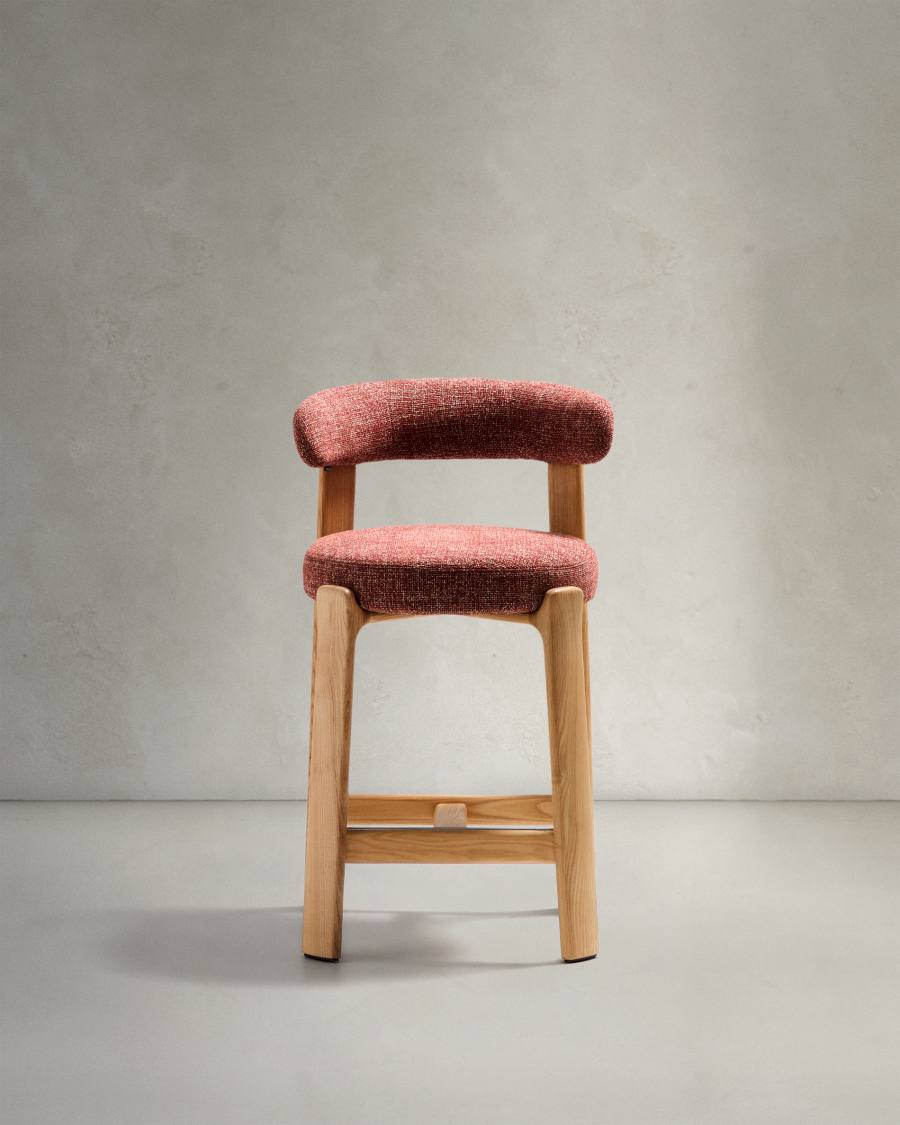 Tabouret Granite en tissu chenille terracotta et bois de frêne avec finition ton naturel FSC 100 % 65 cm