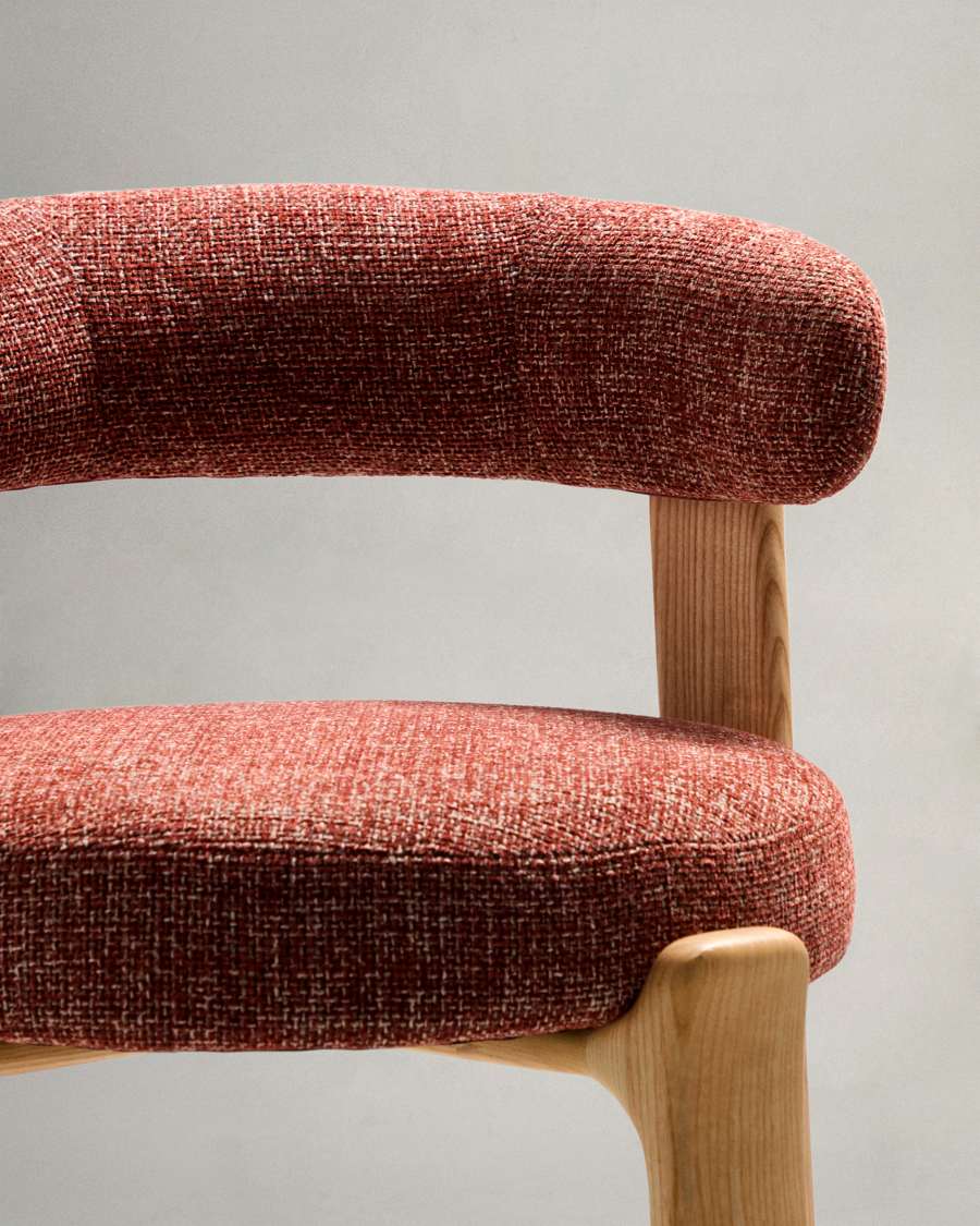 Granite stool in terracotta chenille and solid ash wood with natural tone finish FSC 100% 75cm