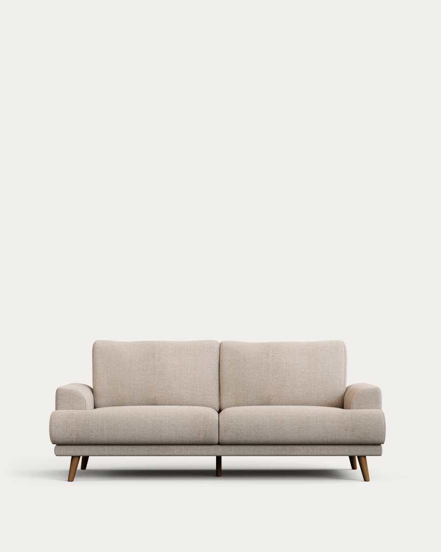 Karin 2-seater sofa beige with solid beech wood legs with walnut-effect finish, 210 cm