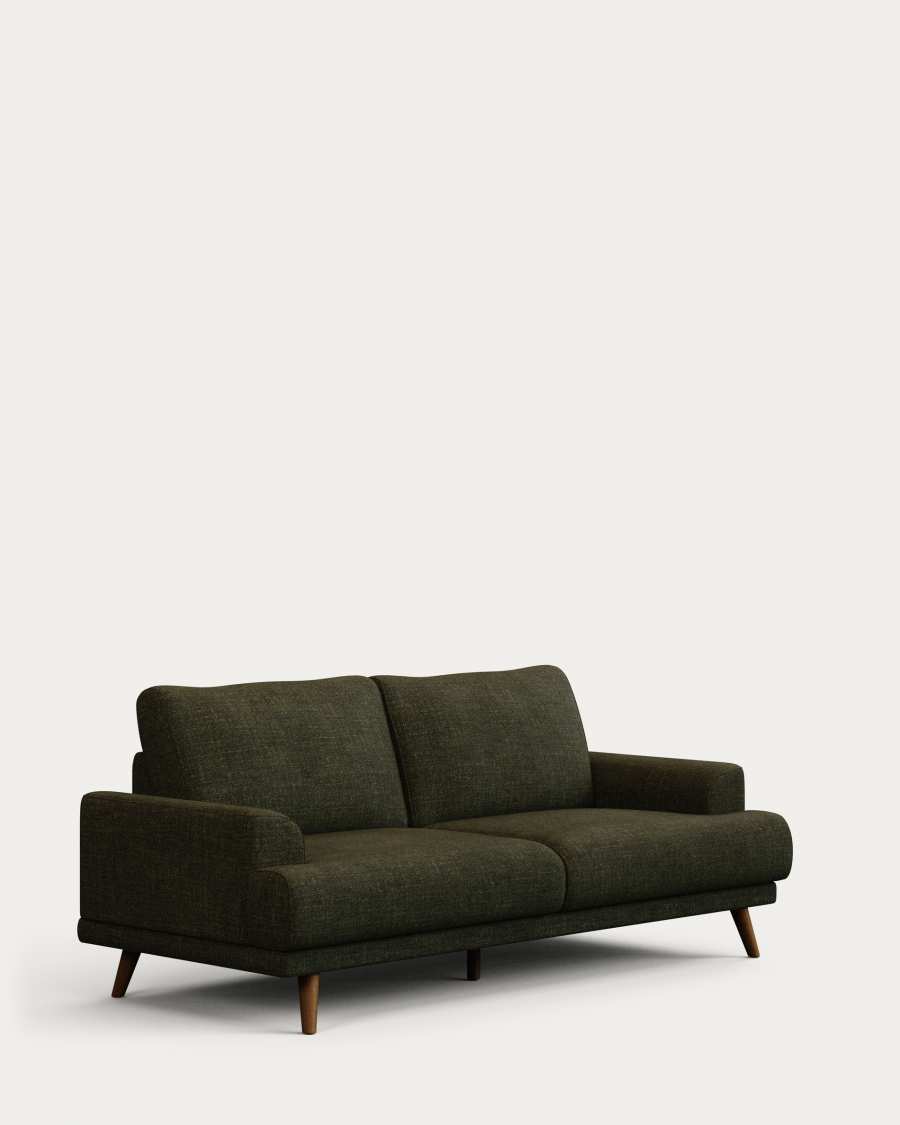 Karin 2-seater sofa green with solid beech wood legs with walnut-effect finish, 210 cm