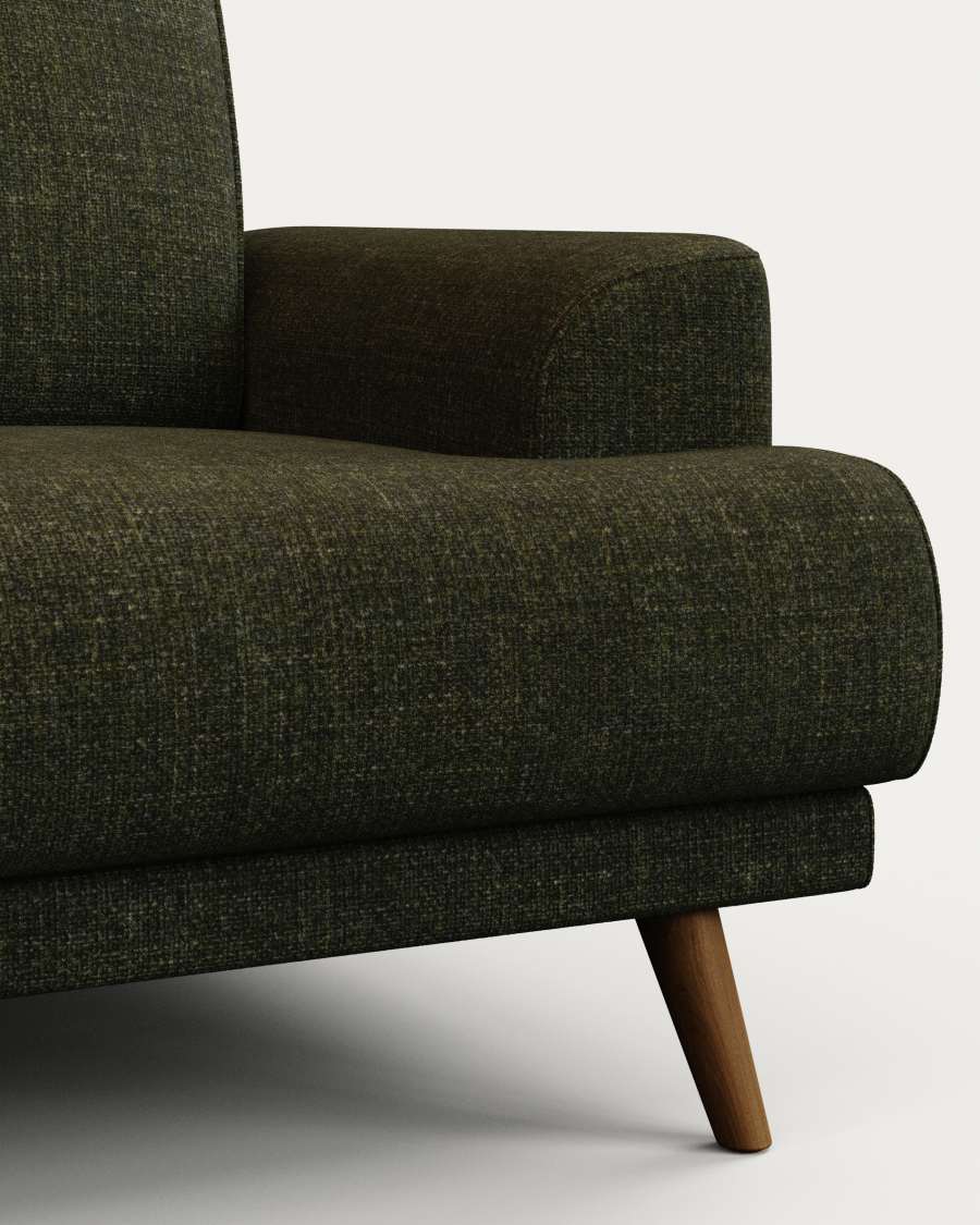 Karin 2-seater sofa green with solid beech wood legs with walnut-effect finish, 210 cm