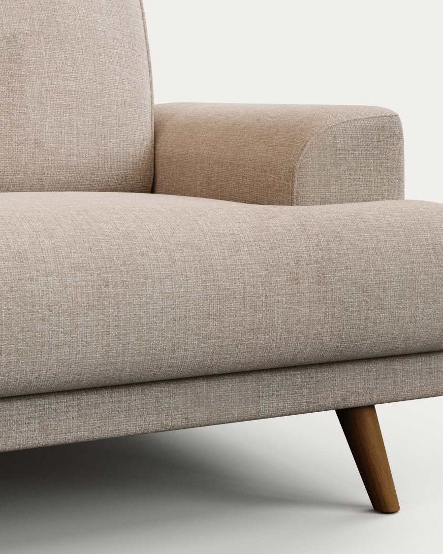 Karin 3-seater sofa beige with solid beech wood legs with walnut-effect finish, 231 cm