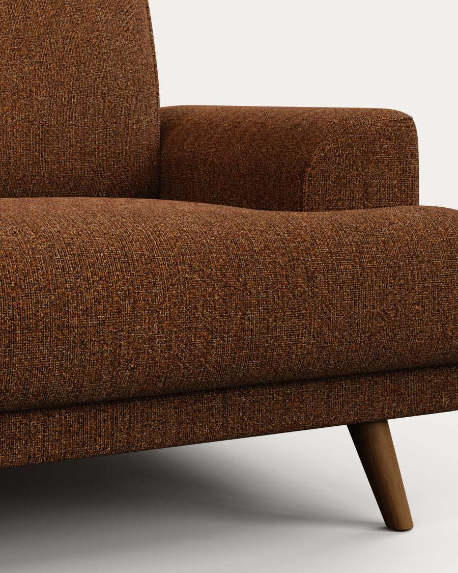 Karin 3-seater sofa dark orange with solid beech wood legs with walnut-effect finish, 231 cm