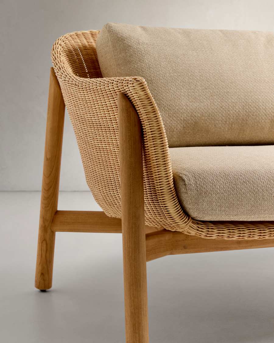 Galea 2-seater sofa in FSC 100% solid teak wood and synthetic rattan 170,5cm