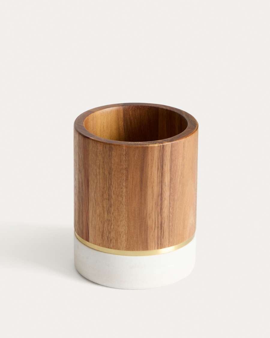 Turen utensil holder in white marble and acacia wood FSC 100%