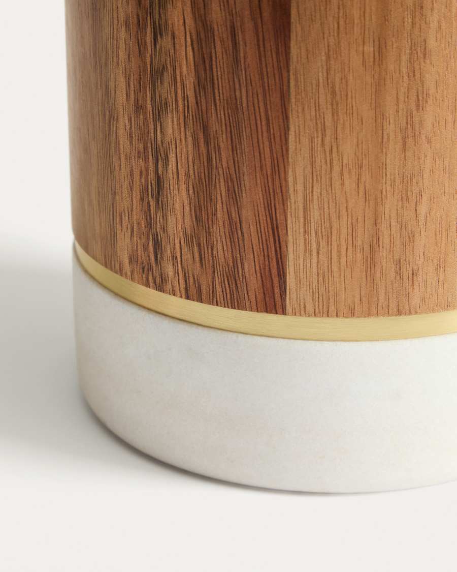 Turen utensil holder in white marble and acacia wood FSC 100%