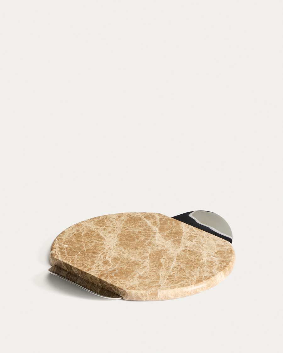 Adoma serving board in beige marble and metal