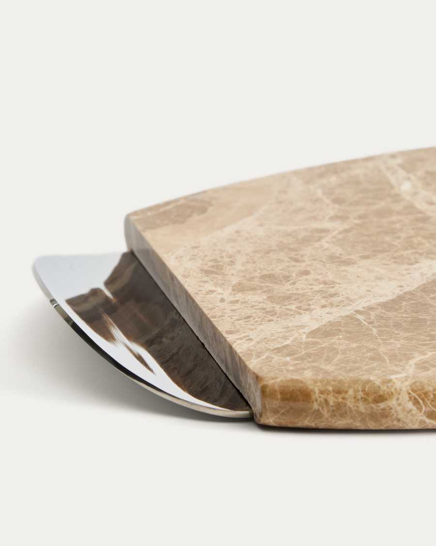Planche de service Adoma en marbre beige et métal