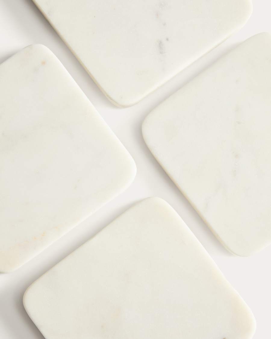 Set Nuvir aus 4 Untersetzern aus weißem Marmor