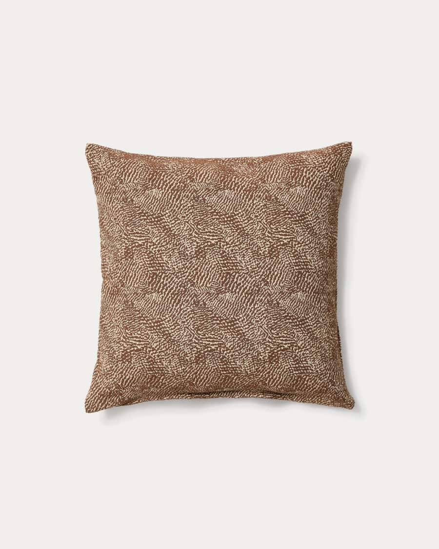 Junie cushion cover in brown and beige cotton jacquard 50 x 50 cm