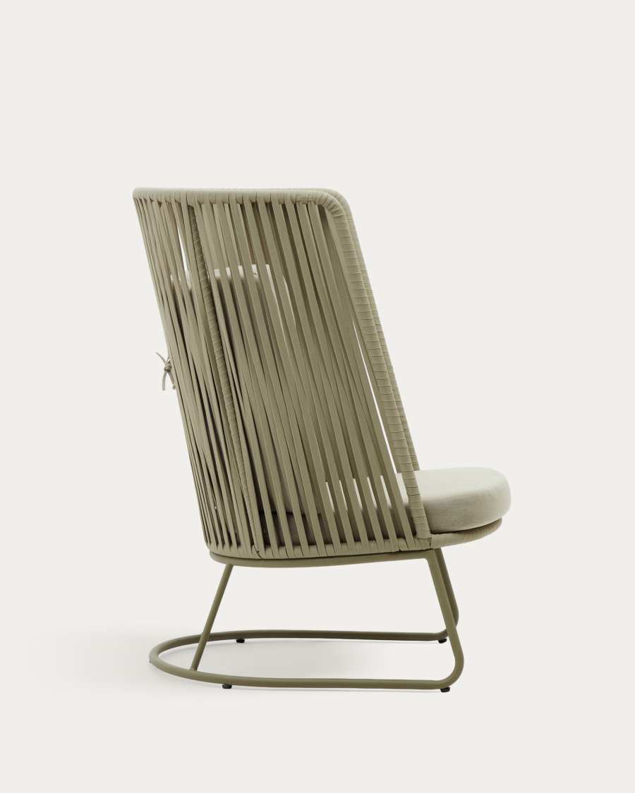 Πολυθρόνα εξωτερικού χώρου με ψηλή πλάτη Saconca σε σκοινί και πράσινος γαλβανισμένο ατσάλι