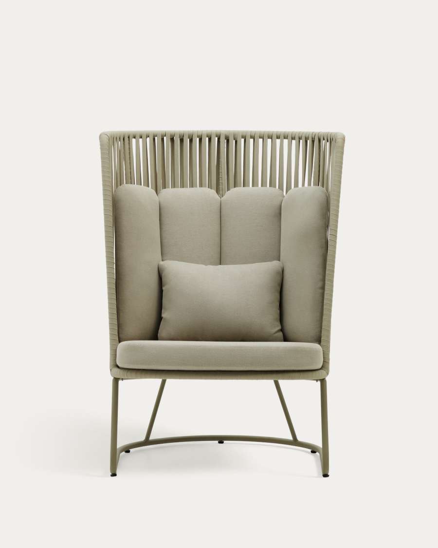 Πολυθρόνα εξωτερικού χώρου με ψηλή πλάτη Saconca σε σκοινί και πράσινος γαλβανισμένο ατσάλι