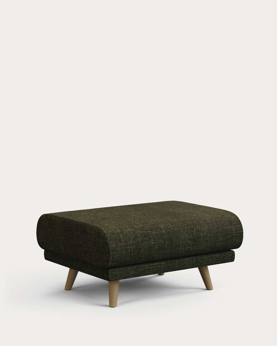 Karin footrest in green chenille with solid beech wood legs 90 x 70 cm