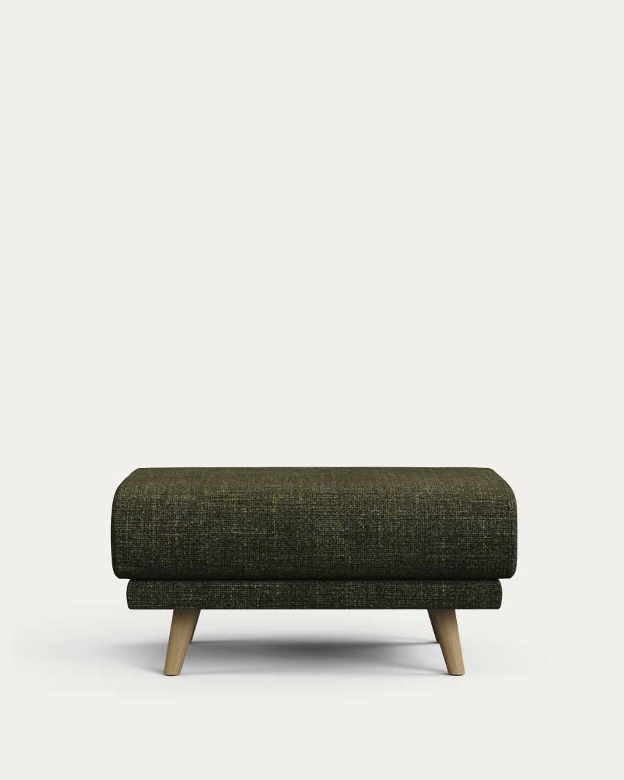 Karin footrest in green chenille with solid beech wood legs 90 x 70 cm