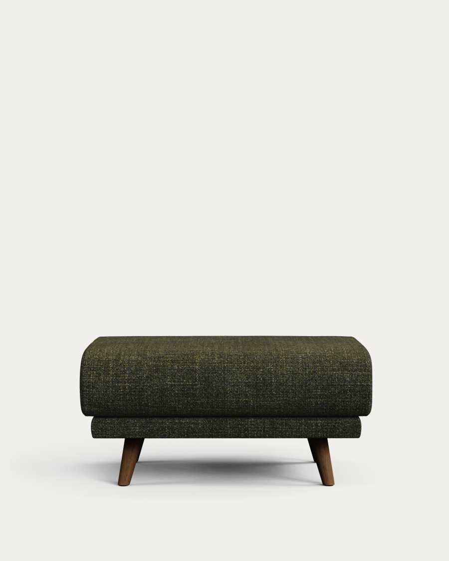 Karin footrest in green chenille with walnut-coloured solid beech wood legs 90 x 70 cm