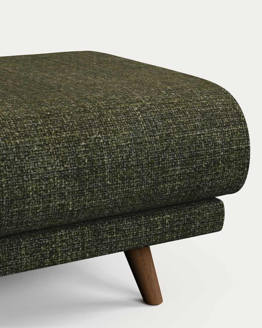 Karin footrest in green chenille with walnut-coloured solid beech wood legs 90 x 70 cm