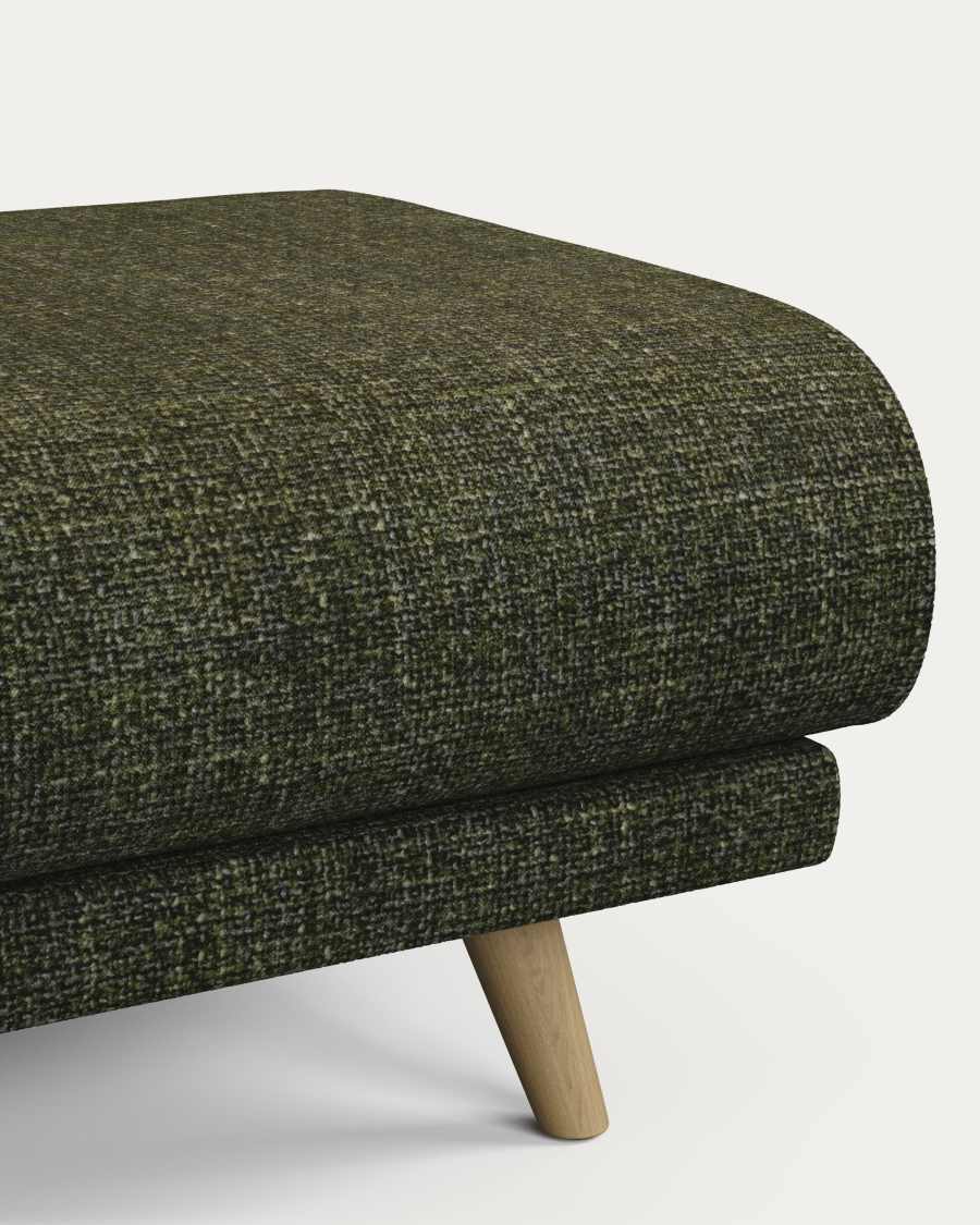 Karin footrest in green chenille with solid beech wood legs 90 x 70 cm